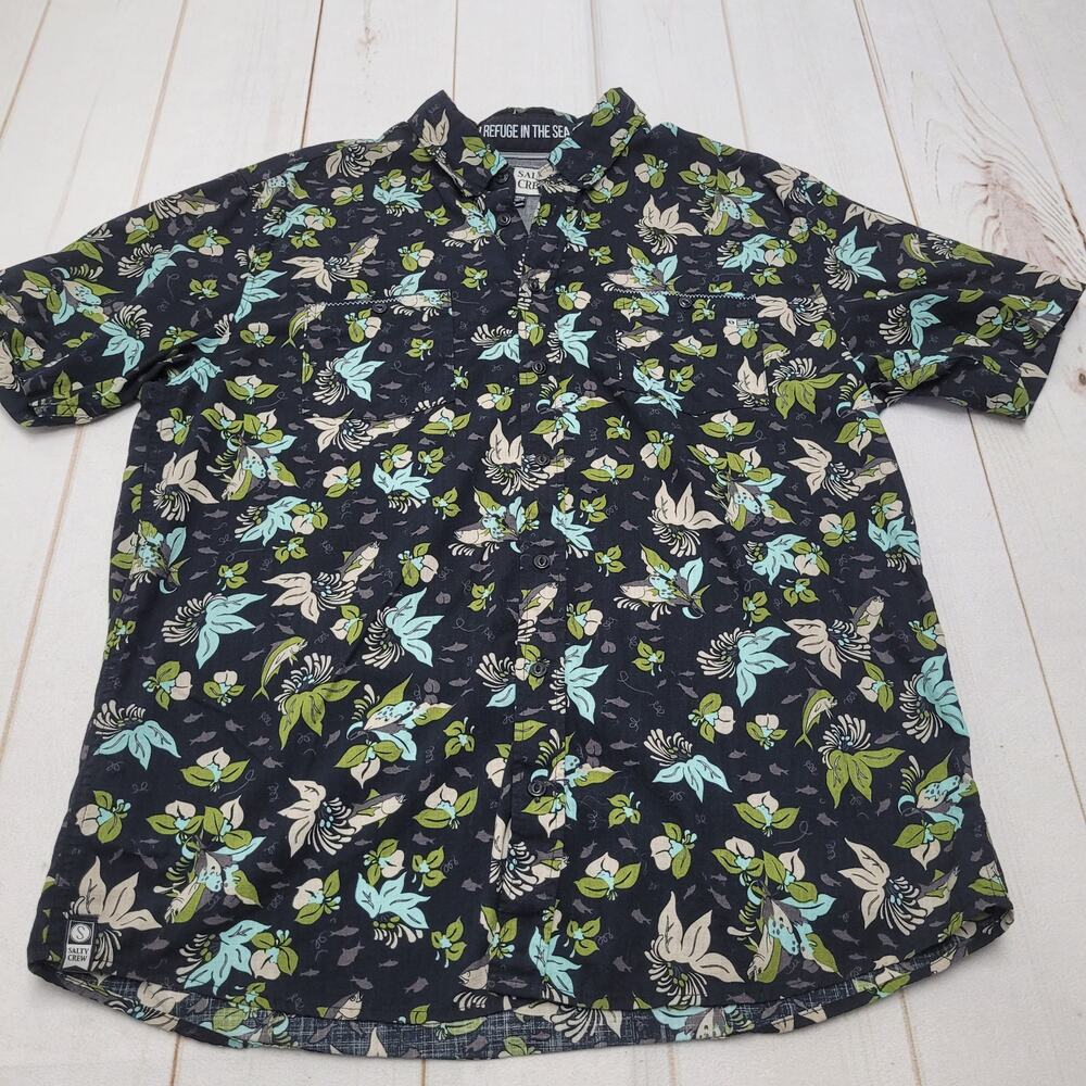 Salty Crew trout fishing short sleeve button down shirt Catamaran large